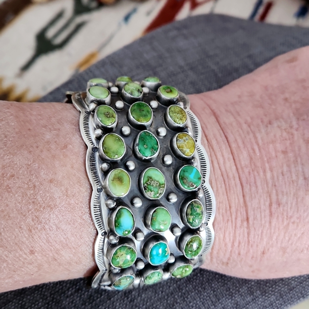 Large NWOT Native American Navajo 24 Turquoise Stone & Sterling Cuff Bracelet💙 - Picture 12 of 16
